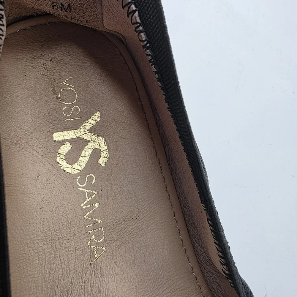 Yosi Samra Ballet Flats Samantha Womens 6 Black Leather Pink Snakeskin Foldable